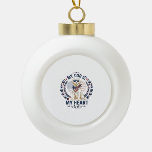 Dog Is Heart American Flag Sunglasses_1 Ceramic Ball Christmas Ornament
