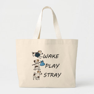 Dog Jack Russell Terrier WAKE PLAY STRAY Large Tote Bag