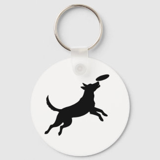 dog jumping to catch a frisbee key ring
