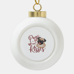 dog kiss .Pugs & Kisses Watercolor Tee Ceramic Ball Christmas Ornament