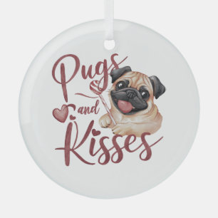 dog kiss .Pugs & Kisses Watercolor Tee Glass Tree Decoration