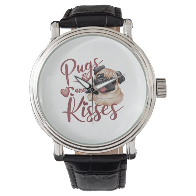 dog kiss .Pugs & Kisses Watercolor Tee Watch (Front)