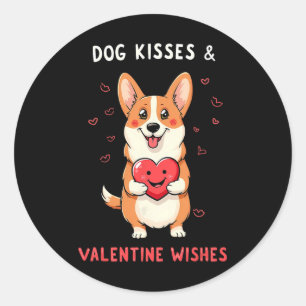 Dog Kisses And Valentine Wishes Corgi Love Classic Round Sticker