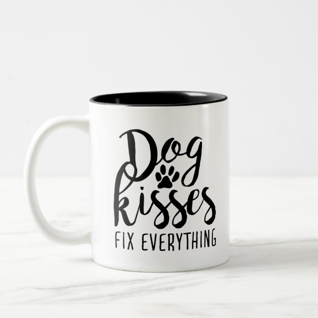 Dog Kisses Fix Everything K9 Quotes Sweet Dog Quot Two-Tone Coffee Mug (Left)