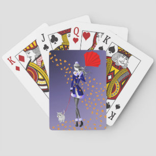 Dog & Lady Autumn Leaves Playing Cards