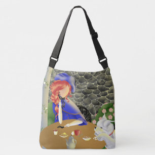 Dog & Lady in Café at Sunset Crossbody Bag