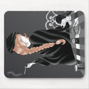Dog & Lady in French café Mouse Pad