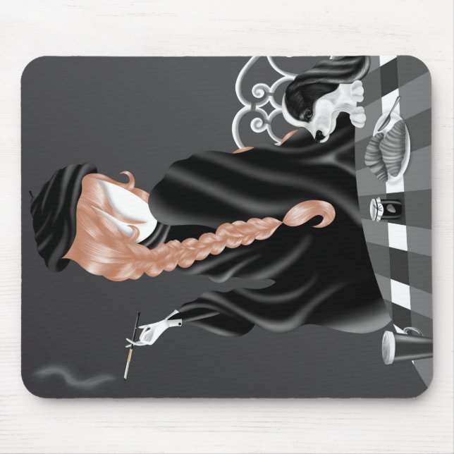 Dog & Lady in French café Mouse Pad (Front)