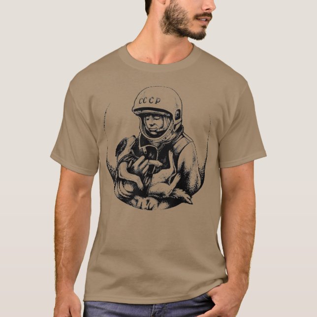 Dog Laika  Yuri Gagarin  Space First Astronaut T-Shirt (Front)