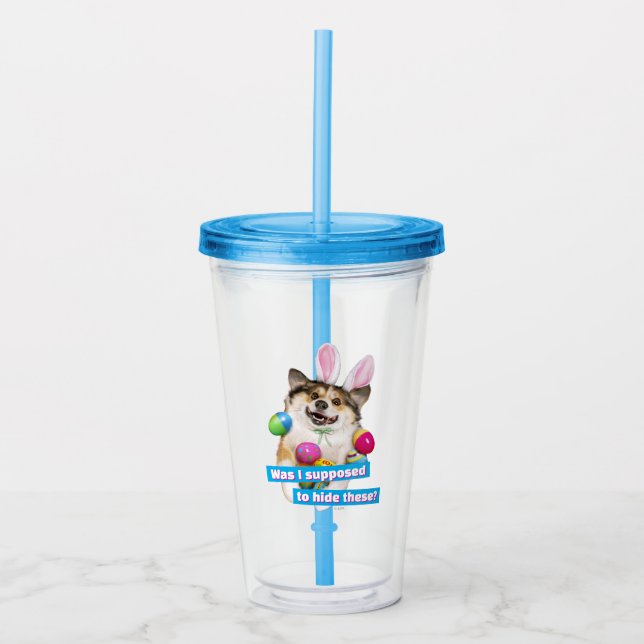 Dog Laying on Easter Eggs Acrylic Tumbler (Front)