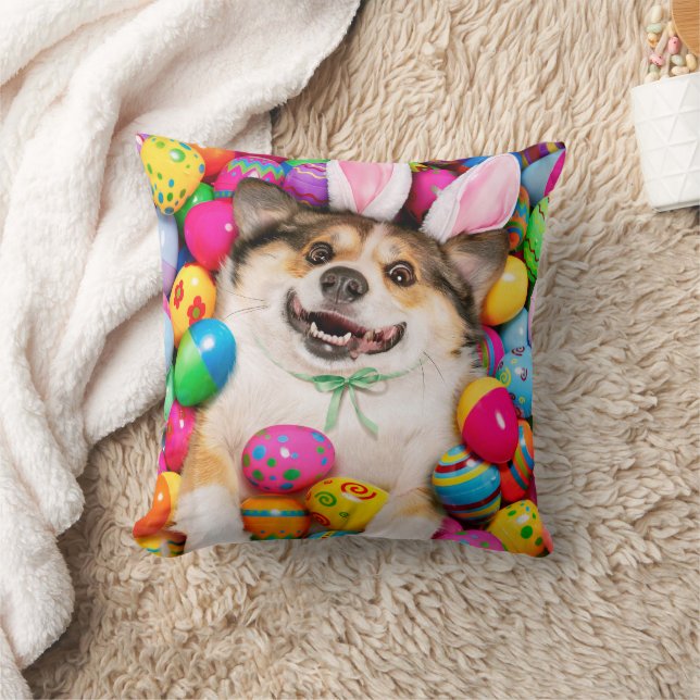 Dog Laying on Easter Eggs Cushion (Blanket)