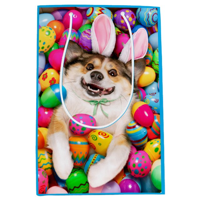 Dog Laying on Easter Eggs Medium Gift Bag (Front)