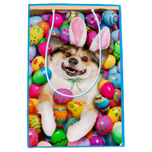 Dog Laying on Easter Eggs Medium Gift Bag