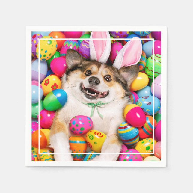 Dog Laying on Easter Eggs Napkin (Front)