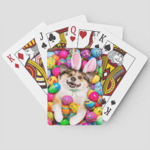 Dog Laying on Easter Eggs Playing Cards