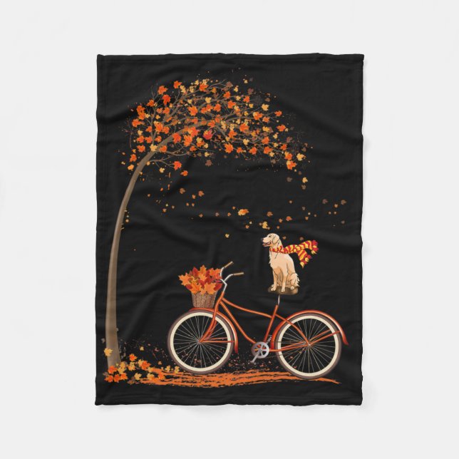 Dog Leaf Fall Autumn Cycling Fun Golden Retriever  Fleece Blanket (Front)