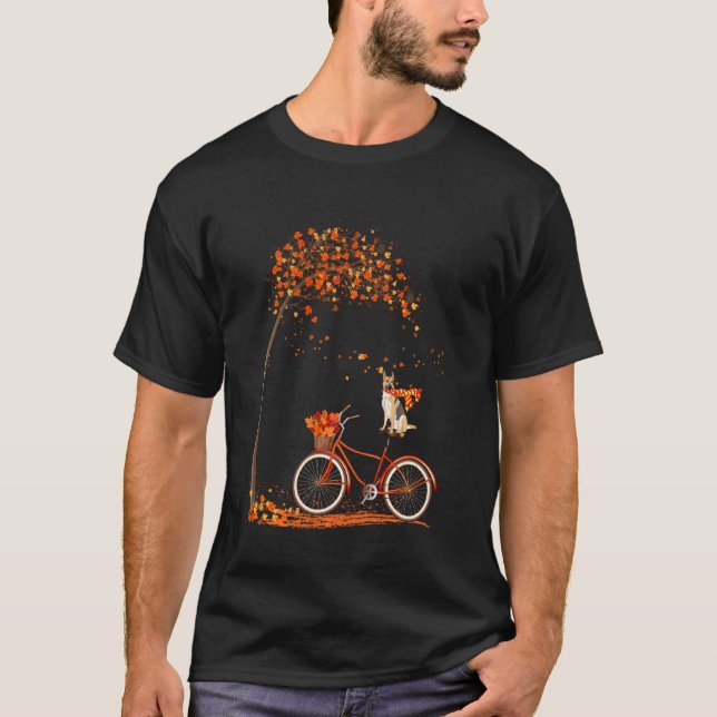 Dog Leaf Fall Autumn Cycling Funny German Shepherd T-Shirt (Front)