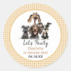 Dog Let's Pawty Birthday Classic Round Sticker