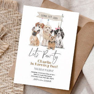 Dog Let's Pawty Gender Neutral Birthday Invitation