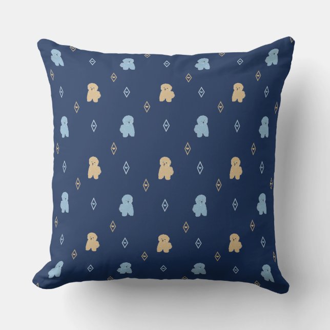 Dog Lhasa Apso pattern blue background Cushion (Front)