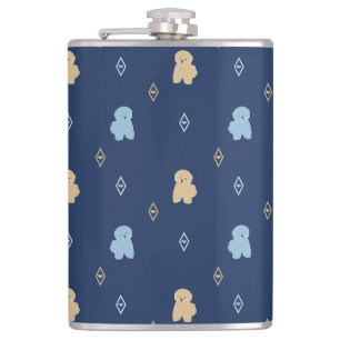 Dog Lhasa Apso pattern blue background Hip Flask