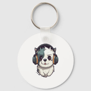 Dog listening to music  key ring