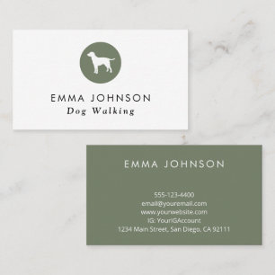 Dog Logo Grooming walking Sage Green Business Card