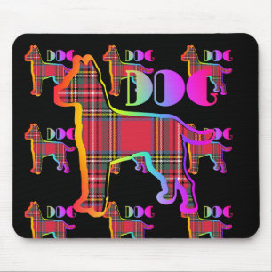 DOG Logo Red Plaid Repeat On Black Mouse Pad