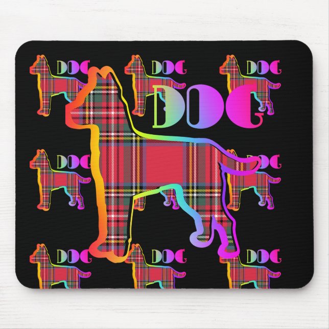 DOG Logo Red  Plaid Repeat On Black Mouse Pad (Front)