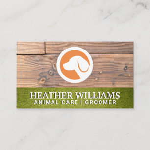 Dog Logo Turf Wood Animal Services Business Card