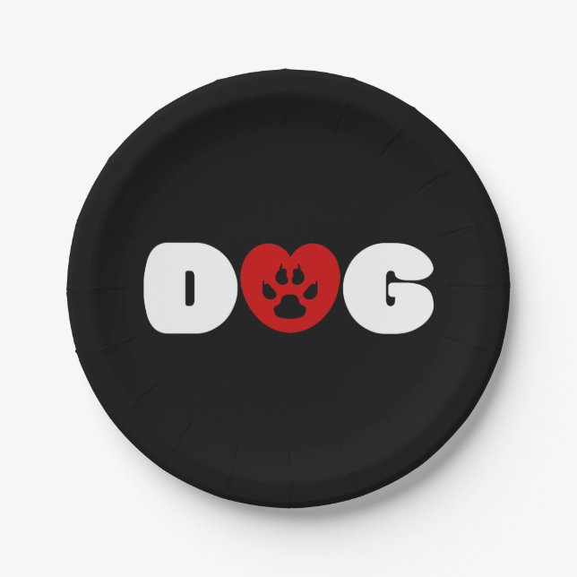 Dog Love Heart Bandanna Paper Plate (Front)