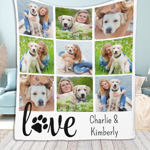Dog LOVE Personalised Pet 9 Photo Collage Fleece Blanket
