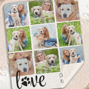 Dog LOVE Personalised Pet 9 Photo Collage Sherpa Blanket