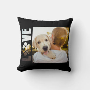 Dog Love Photo Paw Print Black White Cushion