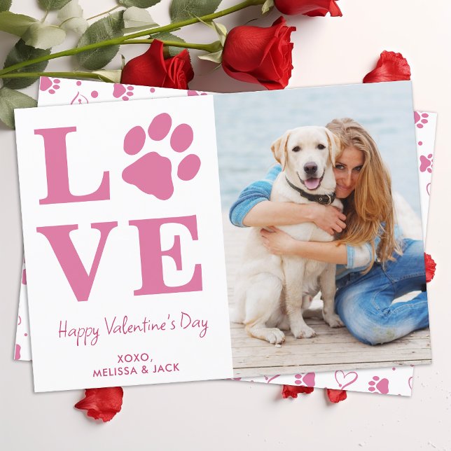 Dog LOVE Valentines Day Custom Pink Pet Photo Holiday Card (Creator Uploaded)