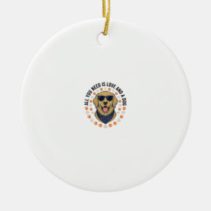 Dog Love Vintage Retriever Paw Print Shirt Design Ceramic Tree Decoration