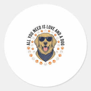 Dog Love Vintage Retriever Paw Print Shirt Design Classic Round Sticker
