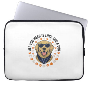 Dog Love Vintage Retriever Paw Print Shirt Design Laptop Sleeve