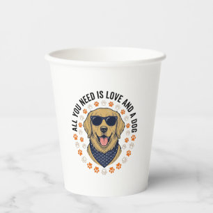 Dog Love Vintage Retriever Paw Print Shirt Design Paper Cups