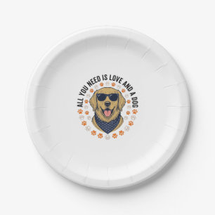 Dog Love Vintage Retriever Paw Print Shirt Design Paper Plate