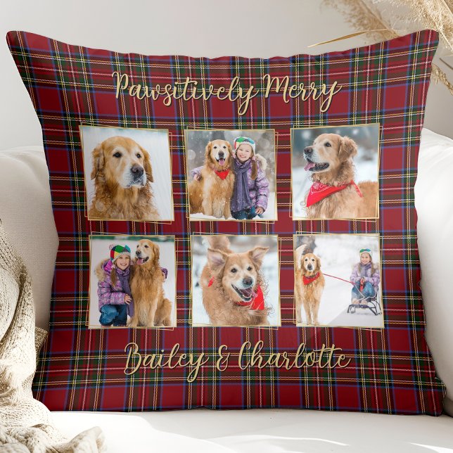 Dog Lover 6 Photo Personalised Plaid Christmas Cushion (Creator Uploaded)