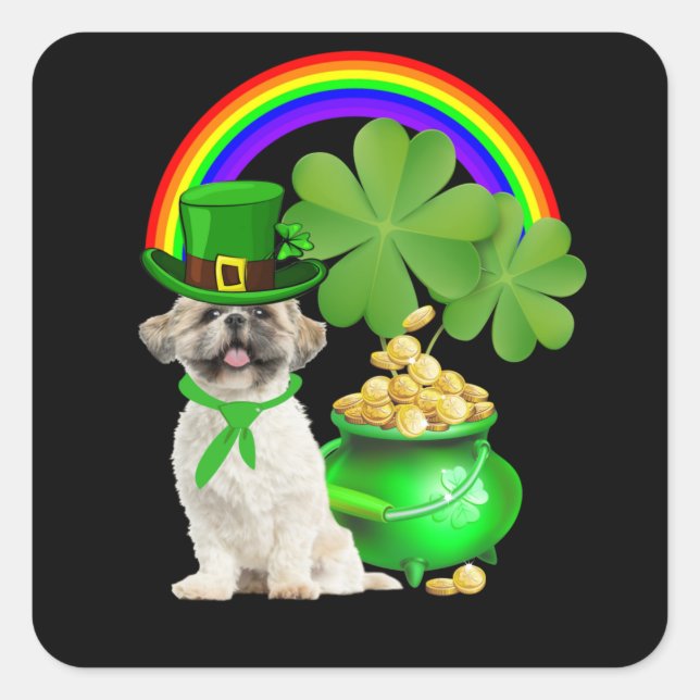 Dog Lover | Beautiful Shih Tzu  And Rainbow Square Sticker (Front)