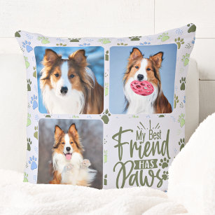 Dog Lover Best Friend 3 Photo Cute Paw Prints Cushion