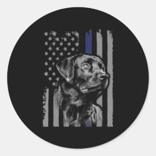 Dog Lover Black Labrador American Flag Thin Line Classic Round Sticker