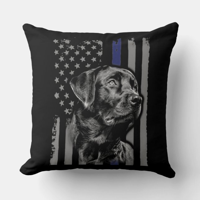 Dog Lover | Black Labrador American Flag Thin Line Cushion (Front)