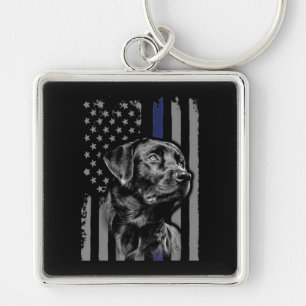 Dog Lover Black Labrador American Flag Thin Line Key Ring