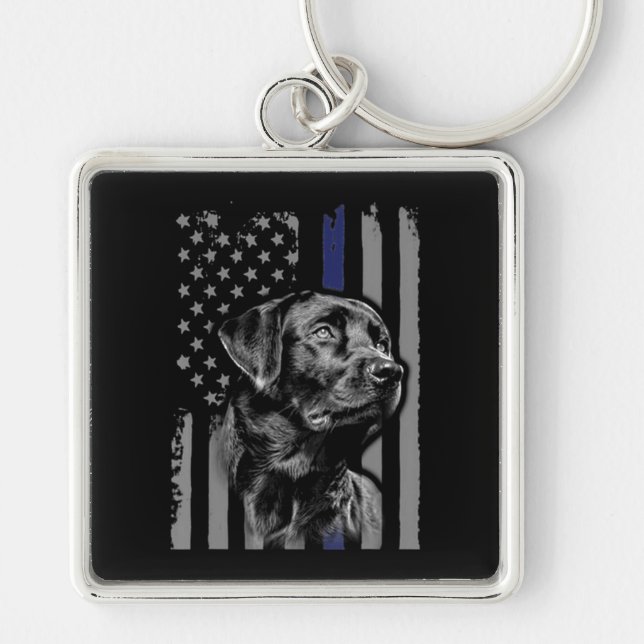 Dog Lover | Black Labrador American Flag Thin Line Key Ring (Front)