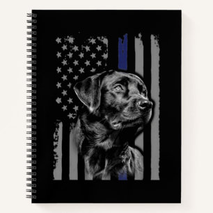 Dog Lover Black Labrador American Flag Thin Line Notebook