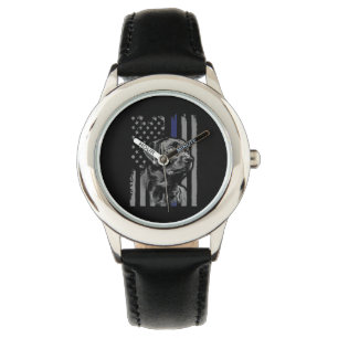 Dog Lover   Black Labrador American Flag Thin Line Watch