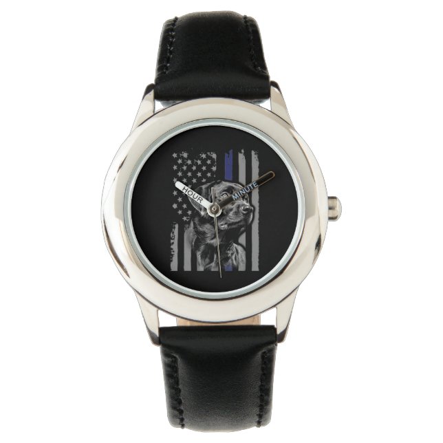 Dog Lover | Black Labrador American Flag Thin Line Watch (Front)